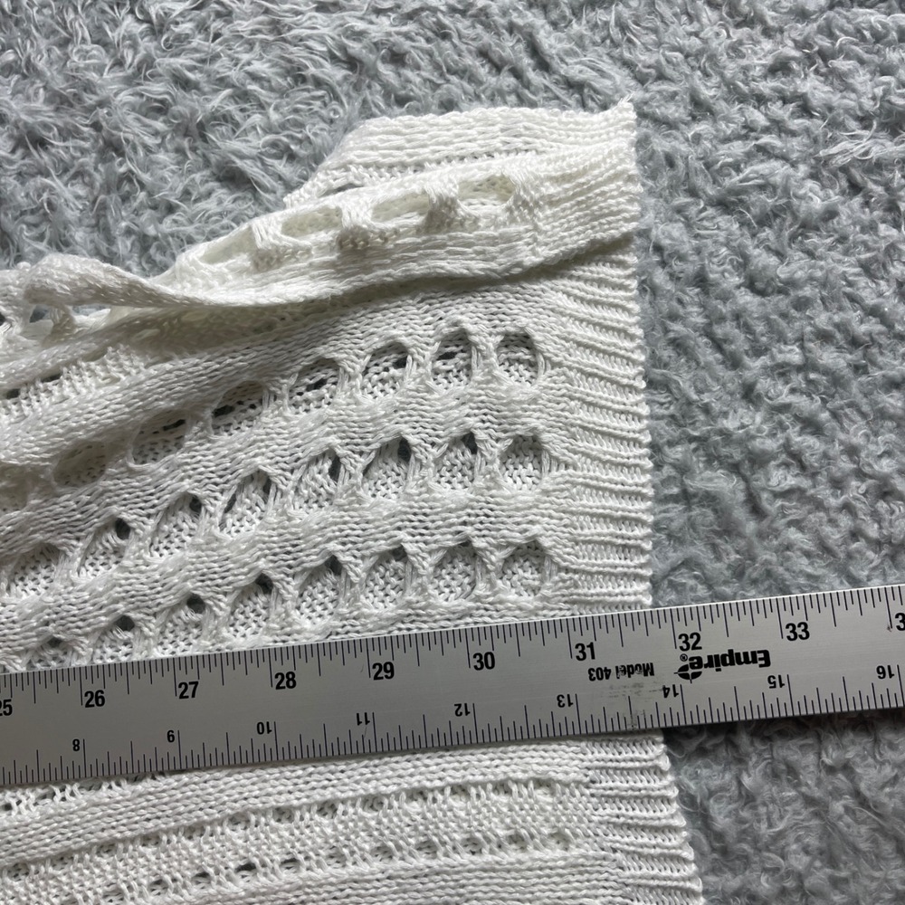 White Open Knit Crochet V Neck Sleeveless Beach Cover Up Tunic Large - Picture 7 of 9